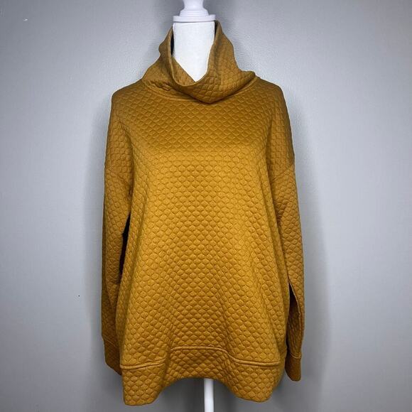 Women's Med. Jones New York Mustard Yellow Cowl Neck Quilted Sweatshirt Sweater - Picture 1 of 9